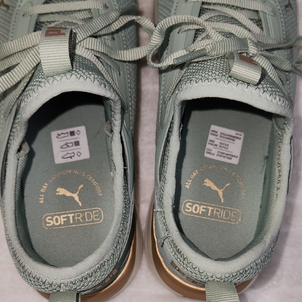 Puma Women's Sage Green & Gold Sneakers, Size 8.5, Like New - Picture 5 of 7